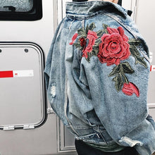 Load image into Gallery viewer, Rose petal embroidery denim jacket