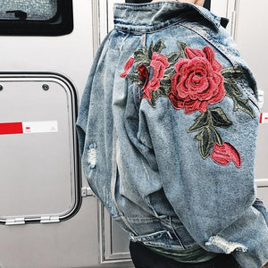 Rose petal embroidery denim jacket
