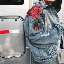 Load image into Gallery viewer, Rose petal embroidery denim jacket