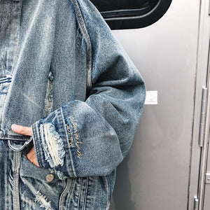 Rose petal embroidery denim jacket