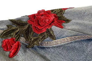 Rose petal embroidery denim jacket
