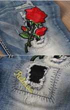 Load image into Gallery viewer, Embroidery rose denim jeans