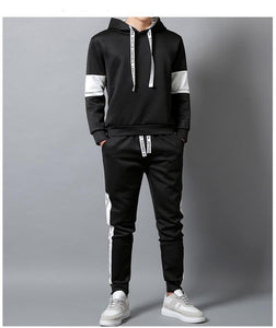 Patchwork street style hoodie + sweatpants set