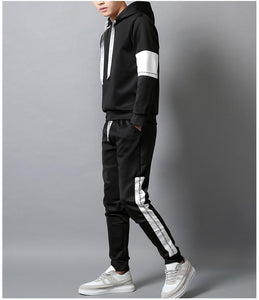 Patchwork street style hoodie + sweatpants set