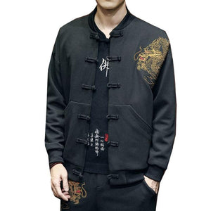 Carbon black Tang Dynasty jacket dragon shoulder