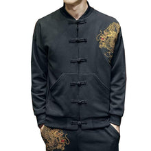 Load image into Gallery viewer, Carbon black Tang Dynasty jacket dragon shoulder