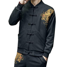 Load image into Gallery viewer, Carbon black Tang Dynasty jacket dragon shoulder