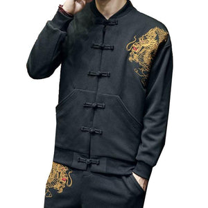Carbon black Tang Dynasty jacket dragon shoulder