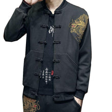 Load image into Gallery viewer, Carbon black Tang Dynasty jacket dragon shoulder