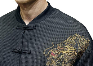 Carbon black Tang Dynasty jacket dragon shoulder
