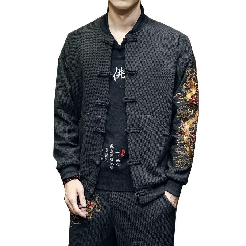 Carbon black Tang Dynasty jacket dragon sleeve