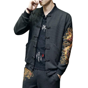 Carbon black Tang Dynasty jacket dragon sleeve