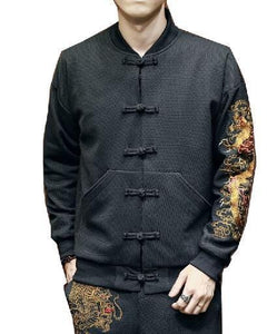 Carbon black Tang Dynasty jacket dragon sleeve