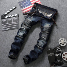 Load image into Gallery viewer, Zipper motorcycle denim jeans