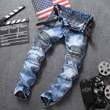 Load image into Gallery viewer, Zipper motorcycle denim jeans