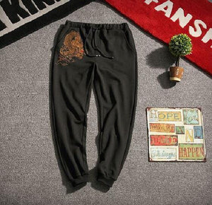 Carbon black Tang Dynasty inspired sweatpants dragon design