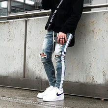 Load image into Gallery viewer, White stripe skinny jeans