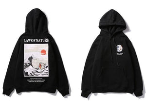 Japanese lazy cat tsunami hoodie