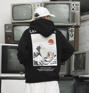 Japanese lazy cat tsunami hoodie