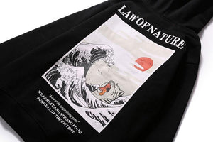 Japanese lazy cat tsunami hoodie