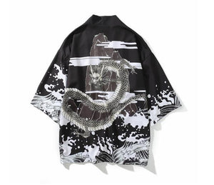 Japanese kimono dragon wave T-shirt