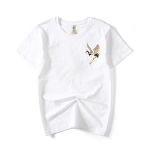 Chinese crane embroidery T-shirt