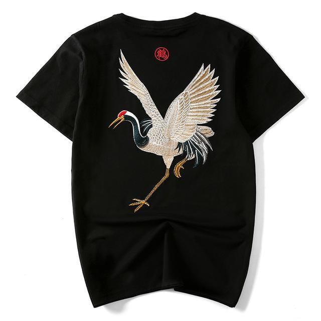 Chinese crane embroidery T-shirt