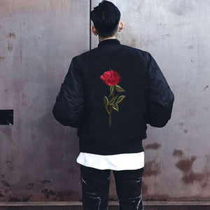 Classic single rose bomber jacket