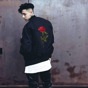 Classic single rose bomber jacket