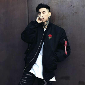 Classic single rose bomber jacket