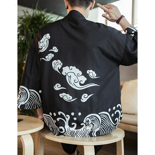 Cloud wave Japanese kimono style T-shirt