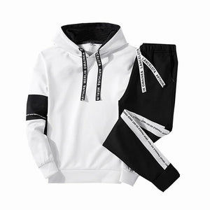 Patchwork street style hoodie + sweatpants set