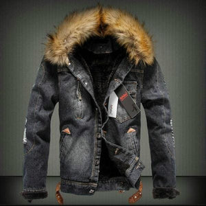 Vintage fur collar denim jacket