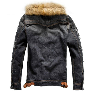 Vintage fur collar denim jacket