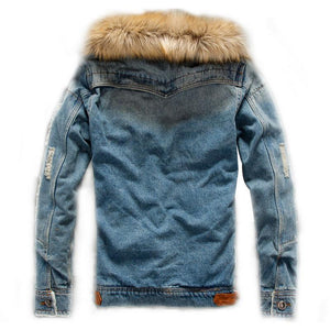 Vintage fur collar denim jacket