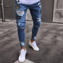 Load image into Gallery viewer, Military patched skinny denim jeans