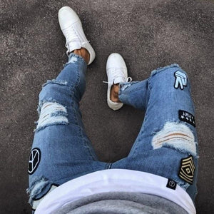 Military patched skinny denim jeans