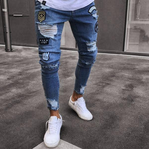 Military patched skinny denim jeans