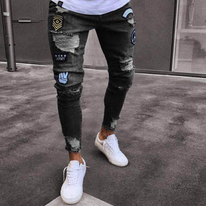 Military patched skinny denim jeans