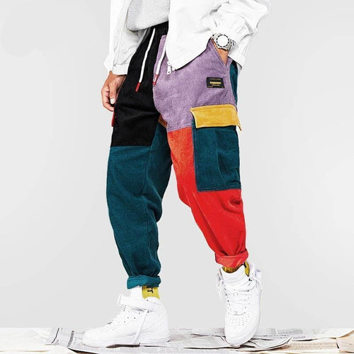 Corduroy patchwork street style pants