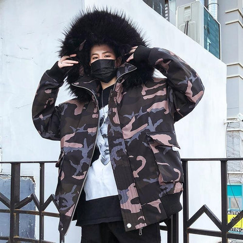 Large hood reflector camo jacket