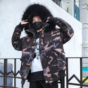 Large hood reflector camo jacket