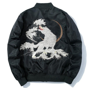 Embroidery winter wolf bomber jacket