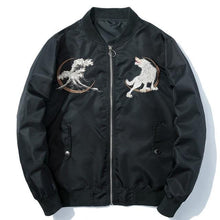 Load image into Gallery viewer, Embroidery winter wolf bomber jacket