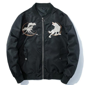 Embroidery winter wolf bomber jacket
