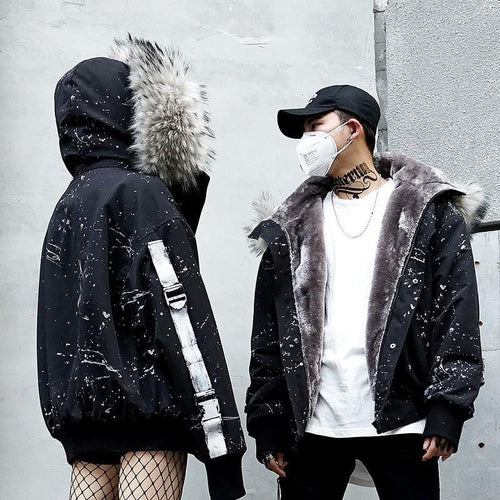 Paint splatter fur lining jacket